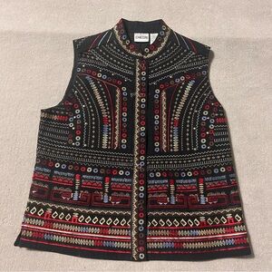 Vintage 90s Chico’s Colorful Embroidered Boho Vest with Snap Closure - Size 1